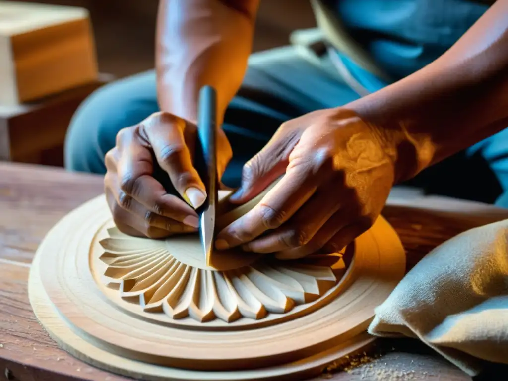 Un artesano experto talla con destreza un Timple Canario, capturando la dedicación y la tradición musical en cada detalle de la madera