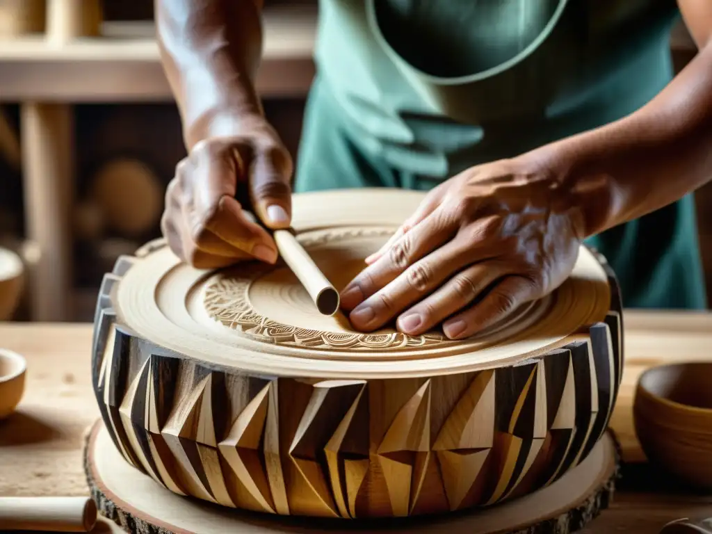 Un artesano experto talla madera para construir un bongó, reflejando la historia, la tradición y la pasión por la música afrocubana