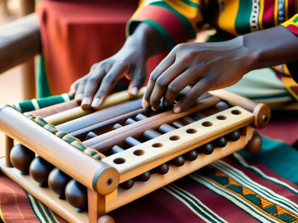 Un artesano experto talla y ajusta un tradicional balafón africano