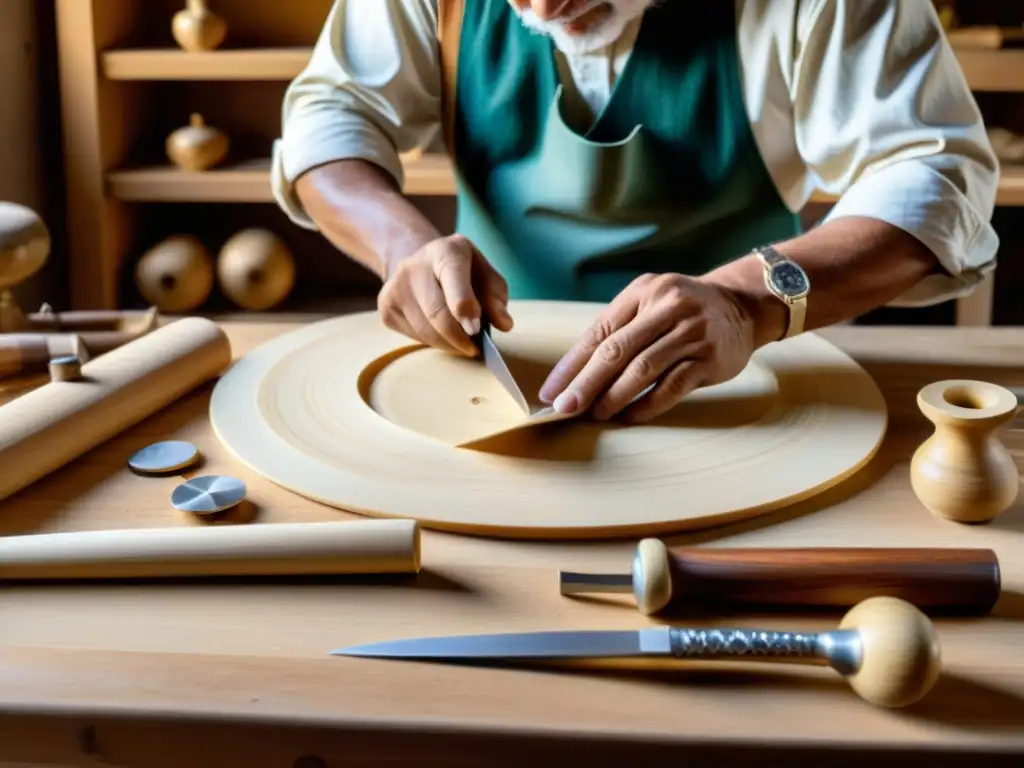 Artesano experto tallando una zampogna italiana tradicional, destacando la rica historia y construcción de este icónico instrumento