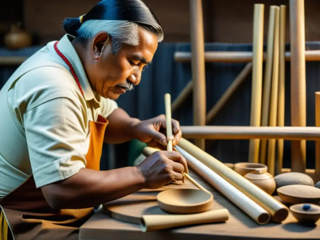 Un artesano experto construye una Zampoña Andina, resaltando su historia, sonido y tradición