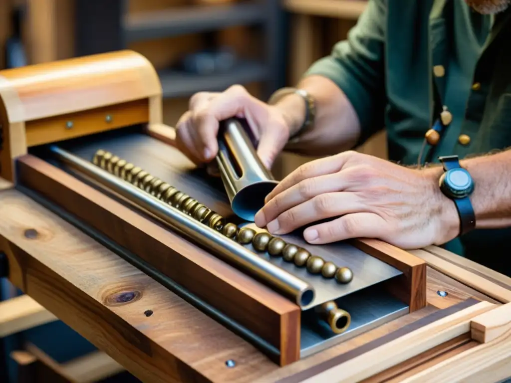 Un artesano habilidoso utiliza madera y metal reciclados para crear un instrumento musical único