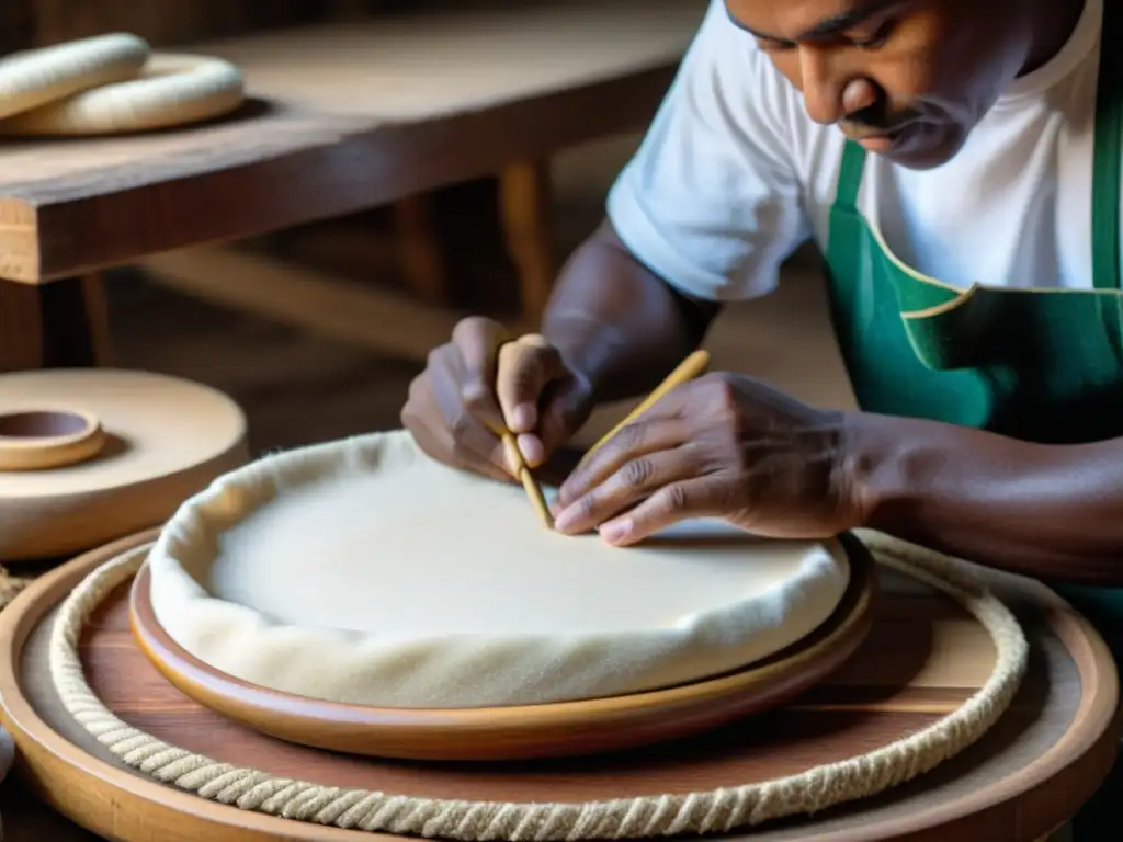 Un artesano habilidoso construye a mano un pandeiro brasileño tradicional, mostrando la meticulosa artesanía e historia de su construcción