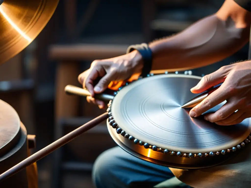 Un artesano habilidoso moldea y martillea el Hang Drum, creando su sonido único