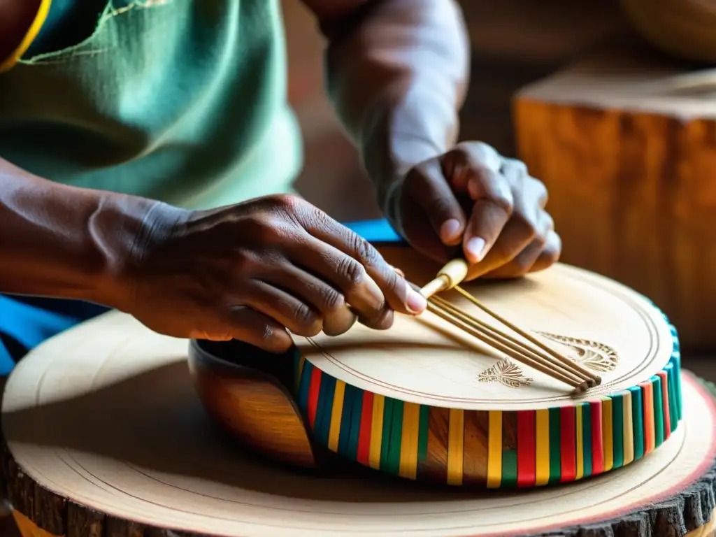 Un artesano habilidoso talla a mano un Cuatro Venezolano, mostrando la historia y relevancia cultural del instrumento icónico