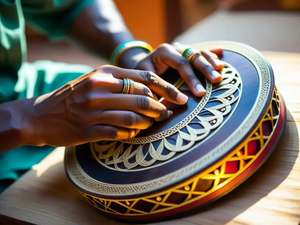 Un artesano indio adorna una veena con intrincados diseños, resaltando la historia y relevancia cultural de la veena india