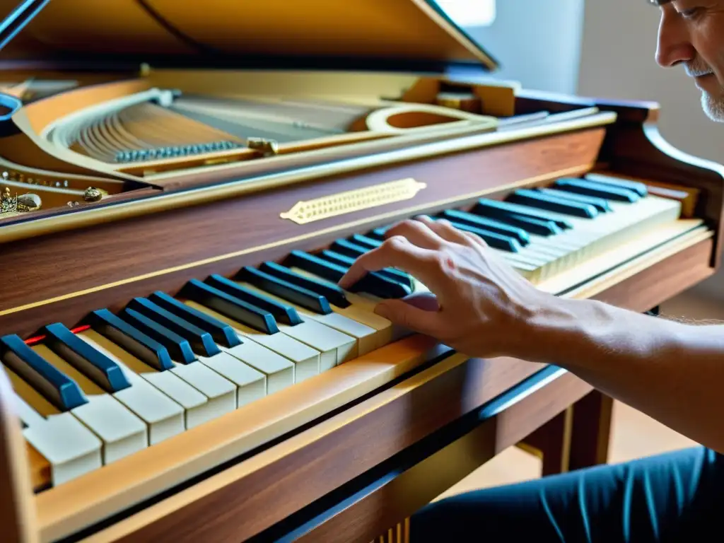 Transformación del clavecín: un artesano restaura el instrumento, fusionando tradición y modernidad en un teclado electrónico de vanguardia