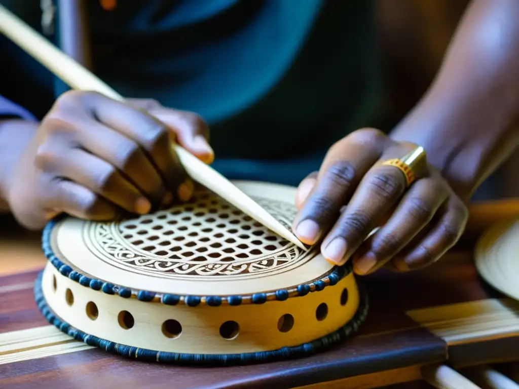 Un artesano crea un instrumento musical sostenible con destreza y pasión, transmitiendo tradición y cuidado ambiental