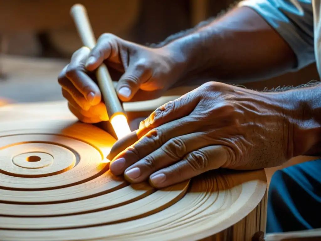 Un artesano italiano esculpe con precisión una pieza de madera para el importante Fagotino musical