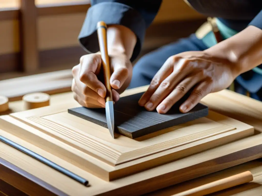 Un artesano japonés experto da forma con delicadeza a un biwa tradicional