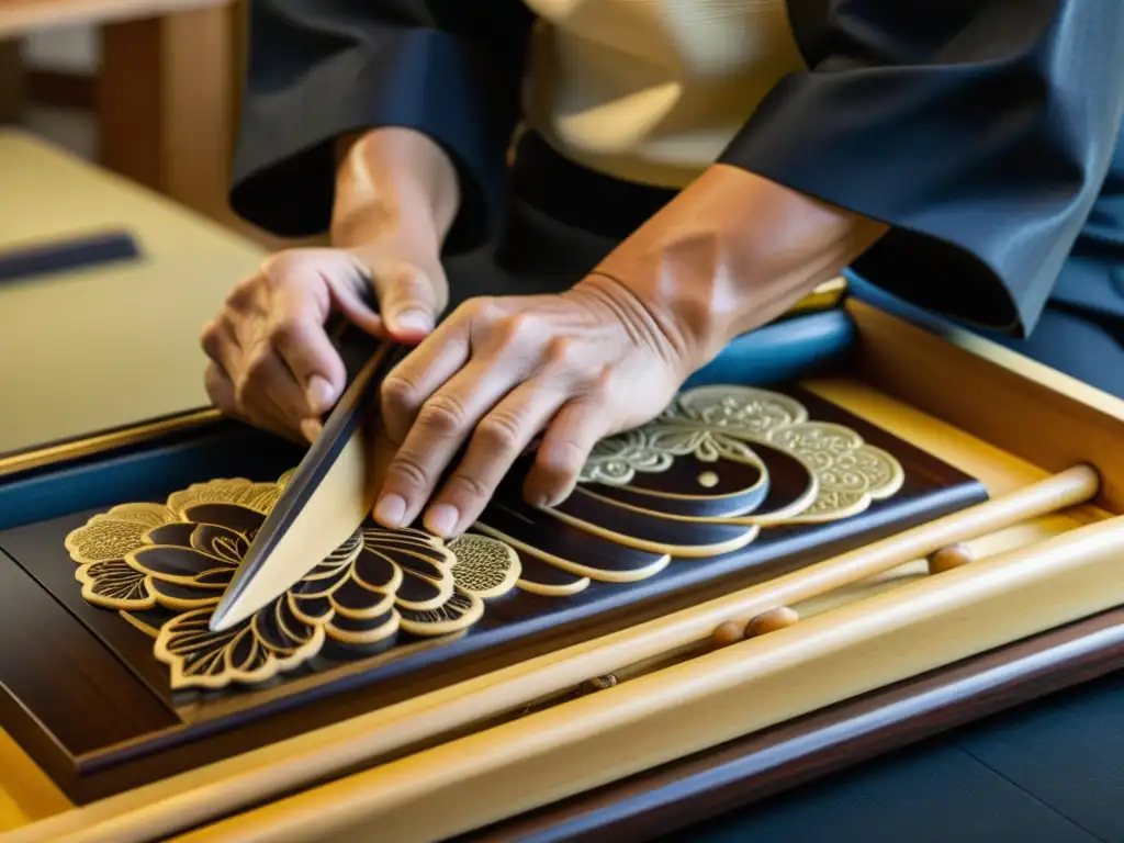 Un artesano japonés talla con precisión el koto, mostrando la elaboración tradicional del koto japonés con artesanía y maestría