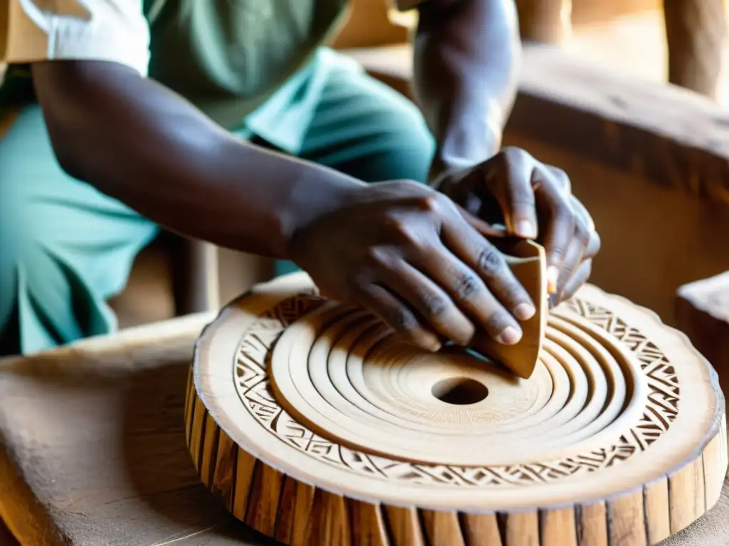 Artesano Lozi de Zambia talla marimba de tubos con destreza, resaltando la artesanía y la herencia musical tradicional