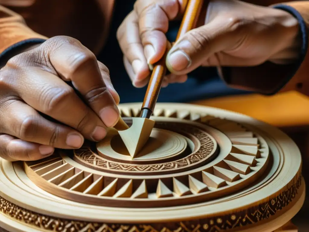 Un artesano meticuloso talla a mano un Timple Canario, mostrando la tradición musical y el arte en madera