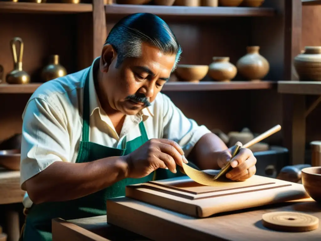 Un artesano mexicano trabaja con cuidado en la construcción de un salterio, mostrando la rica historia y la meticulosa artesanía del instrumento