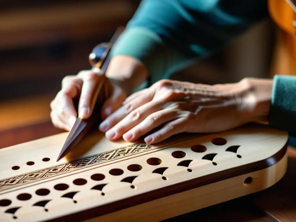 Artesano en las montañas Apalaches construyendo un dulcémele, resaltando la historia y el sonido tradicional