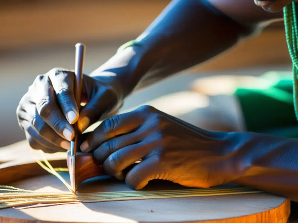 Un artesano mozambiqueño talla con destreza un fiddle Kisiriri, mostrando la rica historia de su construcción