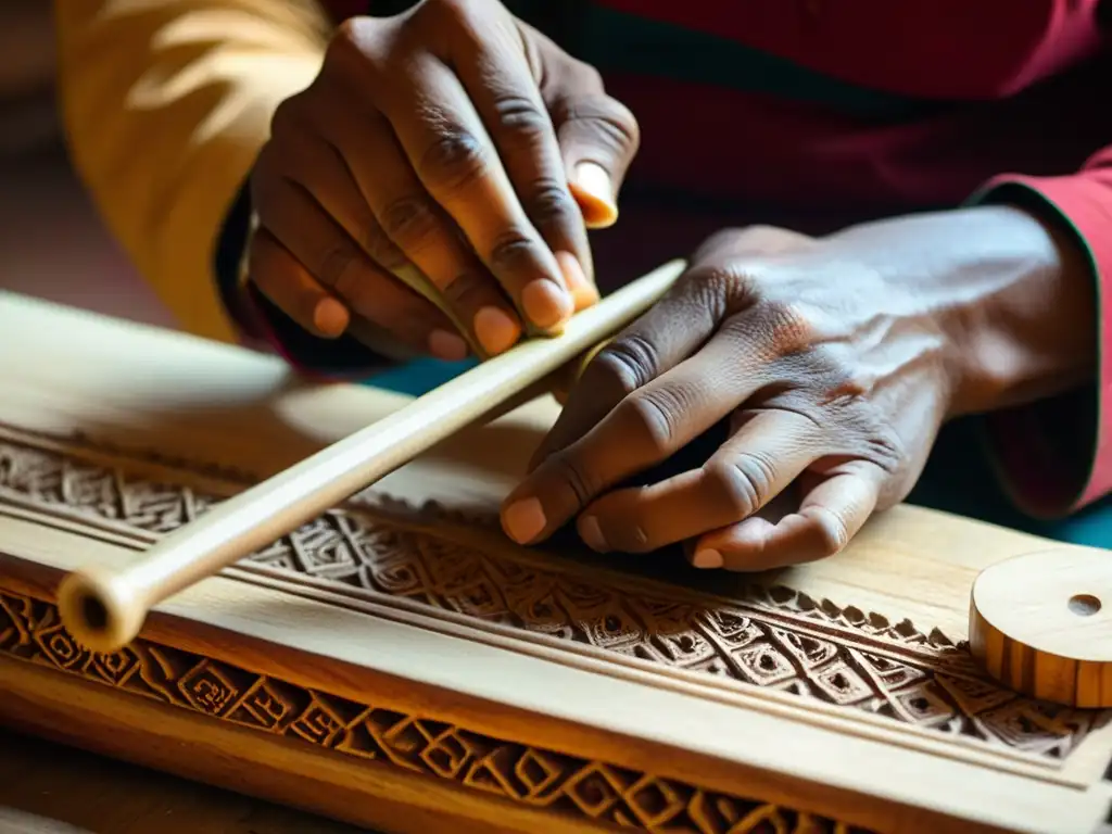 Un artesano nepalí esculpe un Sarangi con destreza, mientras las virutas de madera crean un patrón hipnótico