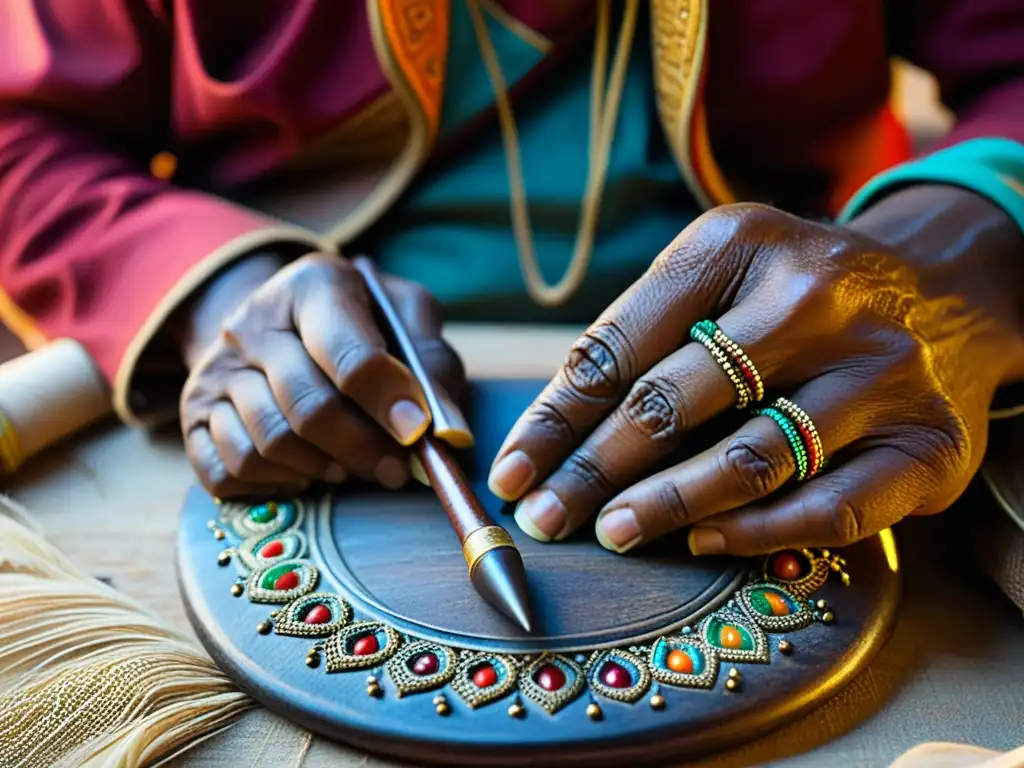 Un artesano nepalí talla delicadamente diseños en una Sarangi tradicional