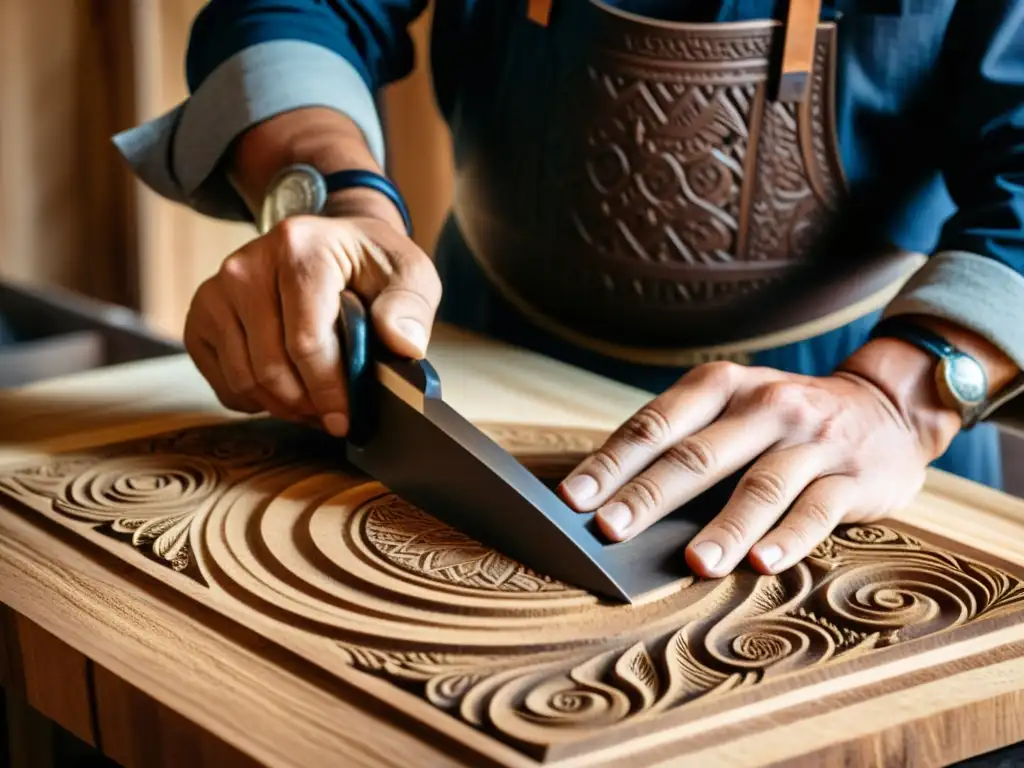 Artesano tallando patrones en madera de krin, resaltando la historia y construcción de instrumentos musicales tradicionales de África