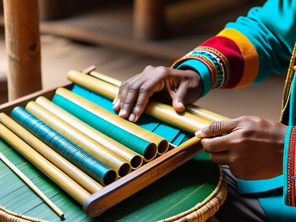 Artesano peruano tallando una zampoña con importancia cultural de los instrumentos