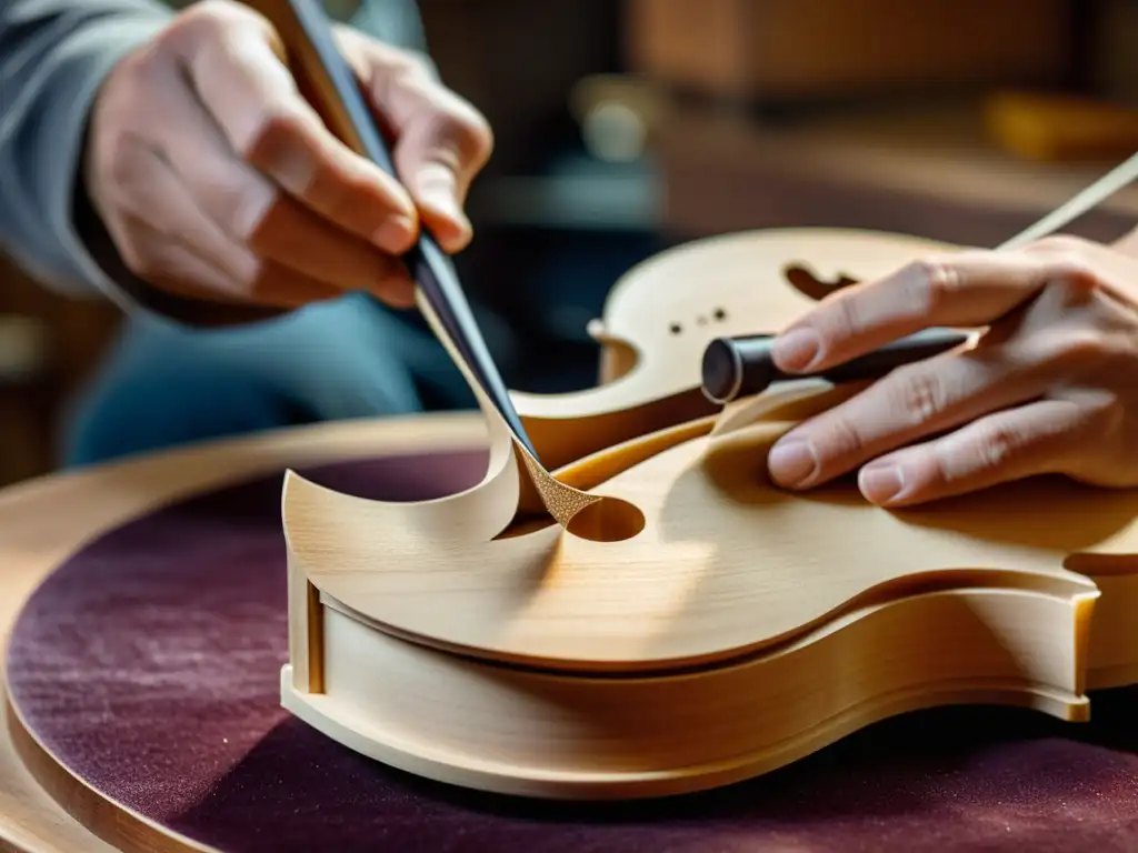 Artesano de la luthería esculpe con precisión la madera, en la búsqueda del tono perfecto