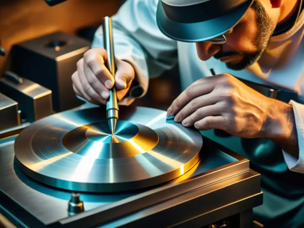 Artesano forjando con precisión la aleación perfecta para metalófonos, fusionando ciencia y arte en su creación