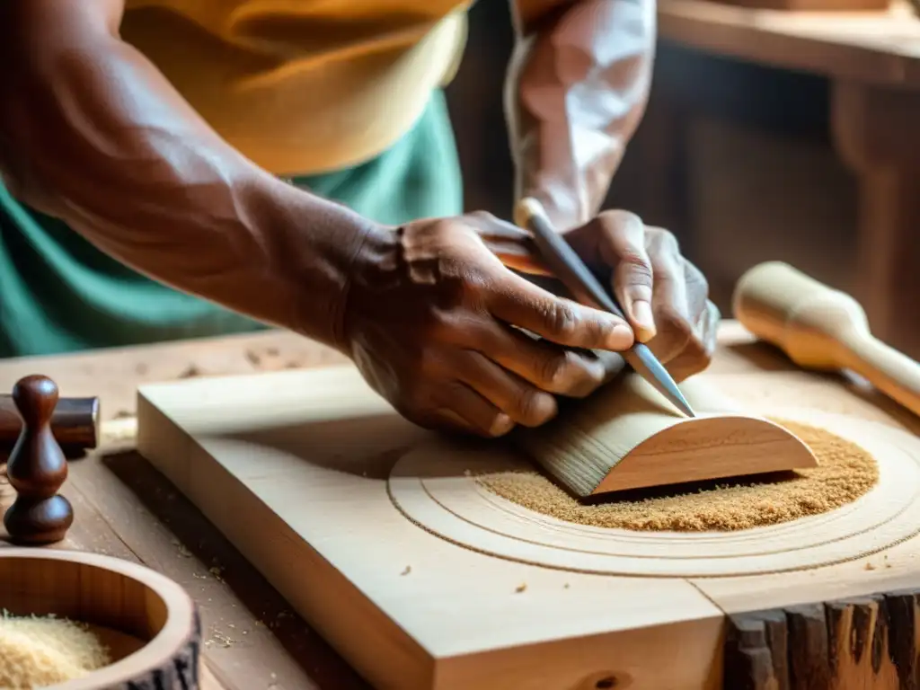Artesano luthier tallando una rabeca brasileña Artesano tallando la rabeca brasileña con técnicas tradicionales, destacando la historia y construcción de la rabeca brasileña