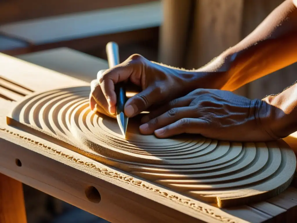 El artesano talla delicados diseños en la caja de resonancia de un balafón tradicional