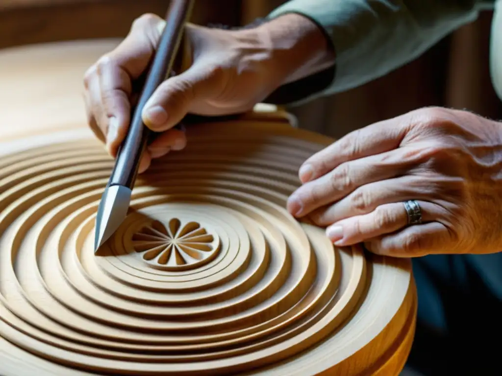 Un artesano talla con destreza las curvas de una arpa llanera, revelando la historia, construcción y sonido del instrumento