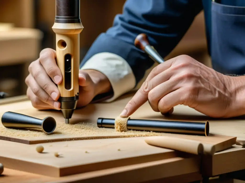 Un artesano talla con destreza una pieza de arce para un clarinete de nivel profesional