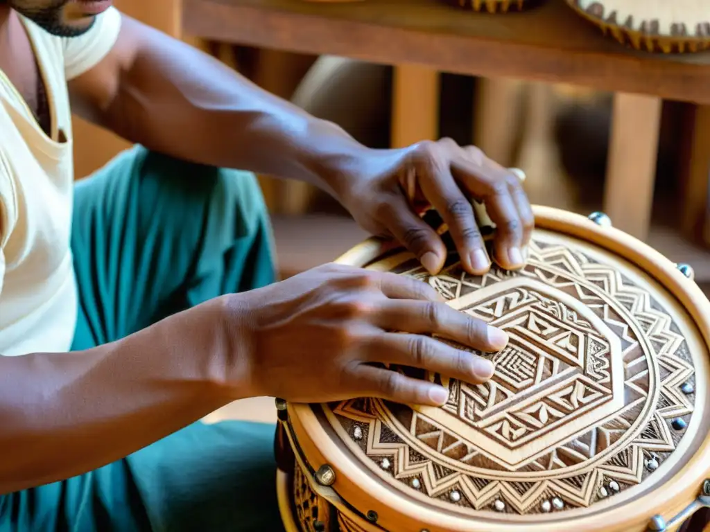 Un artesano talla con destreza un Tamborilete Canario, resaltando la historia y la construcción de este instrumento tradicional canario