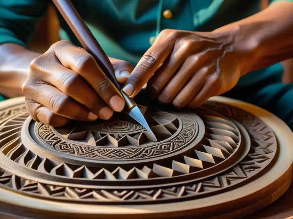 Un artesano talla con destreza un Timple Canario tradicional, mostrando la rica atmósfera y la tradición musical