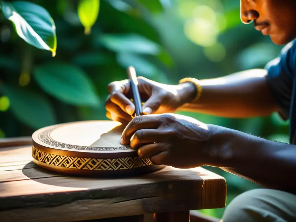 Un artesano del Amazonas talla un mirlitón, destacando la destreza y tradición en la creación del instrumento