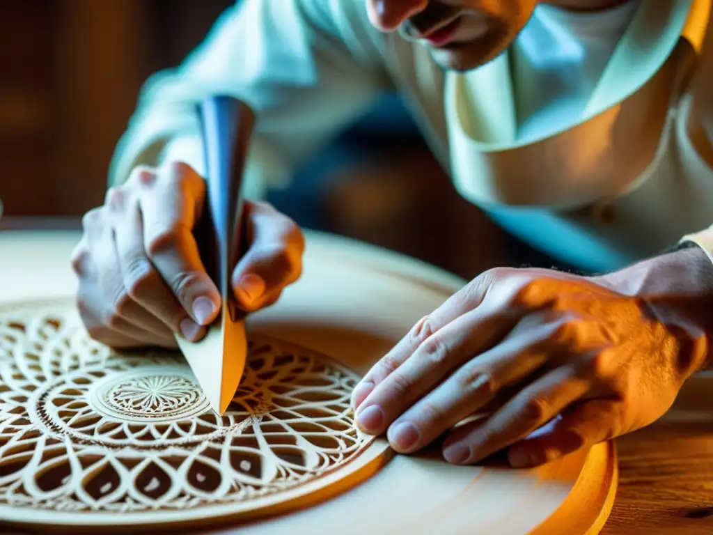 Un artesano talla con precisión la balalaika, destacando la historia y construcción de instrumentos musicales