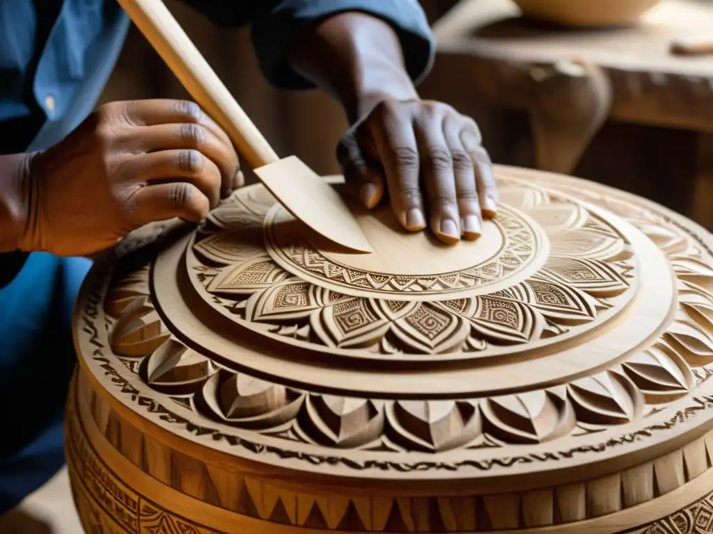 Un artesano talla con maestría la madera para un tambor Toere, mostrando la historia y relevancia cultural de su construcción