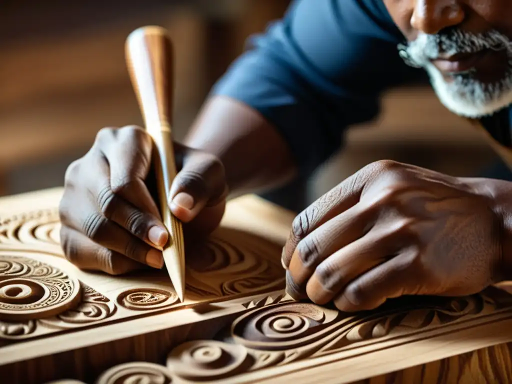 Un artesano talla madera para crear un instrumento musical sostenible