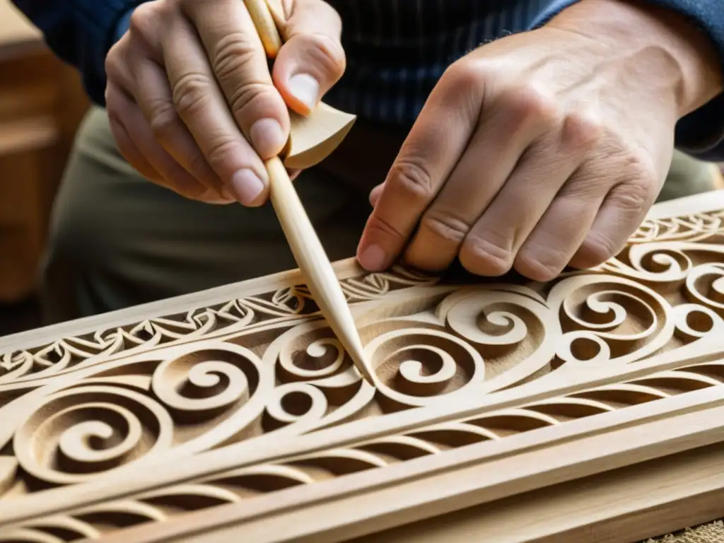 Un artesano talla con precisión en madera el instrumento musical noruego Langeleik, mostrando su destreza y conexión con la tradición