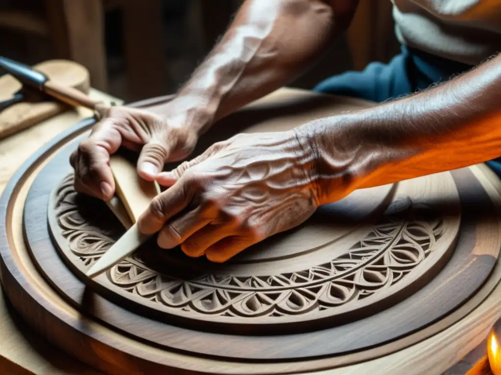 Un artesano talla con maestría una lyra cretense en madera oscura, destacando la historia y construcción de la icónica instrumento griego