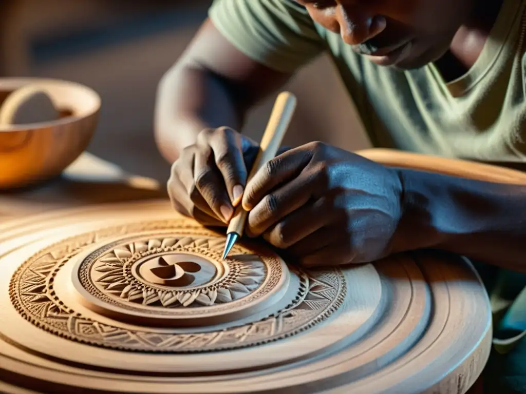 Un artesano talla con precisión la madera de una lira: instrumento musical antiguo, resaltando la artesanía y la historia