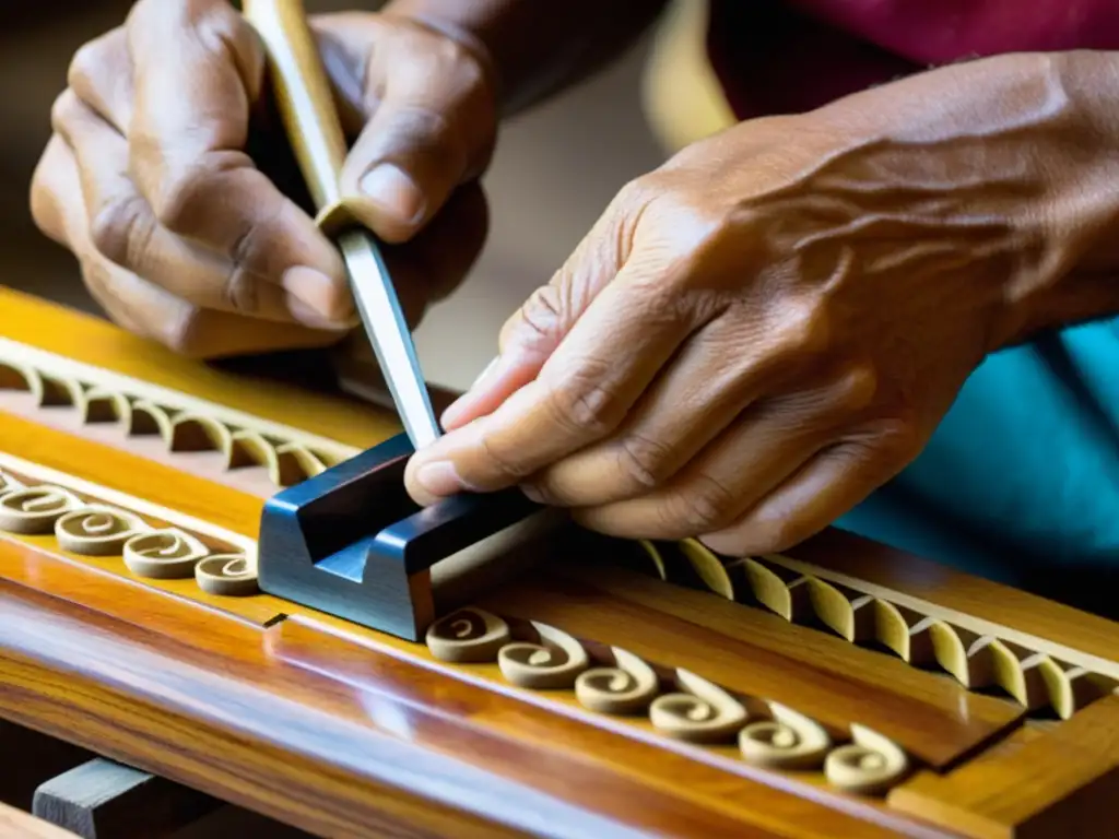 Artesano tallando balafón: dedicación y destreza Artesano tallando las teclas de un balafón: historia, construcción y sonido