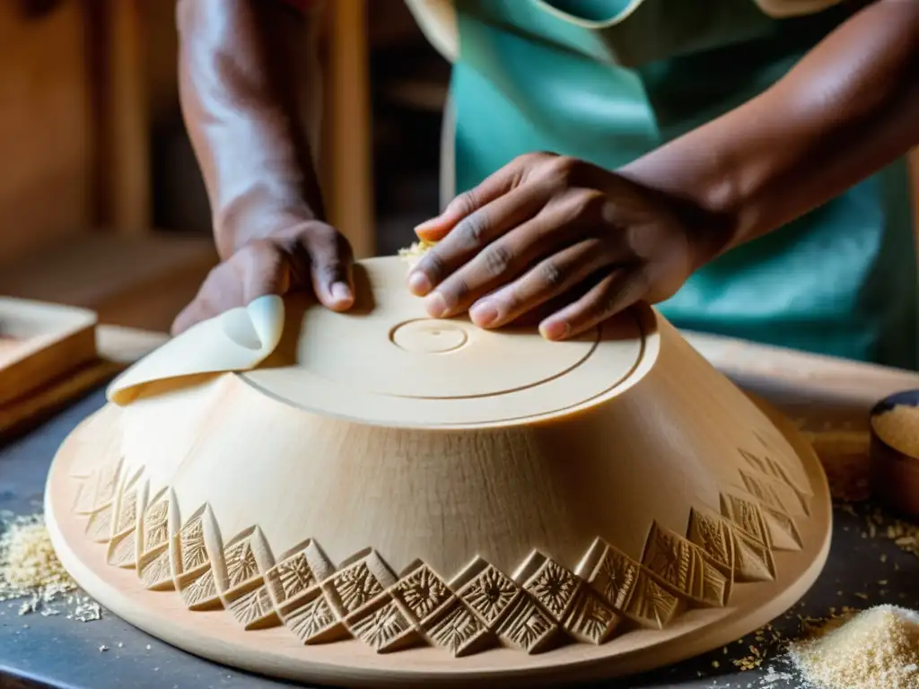 Un artesano tallando con maestría una tumbadora de madera