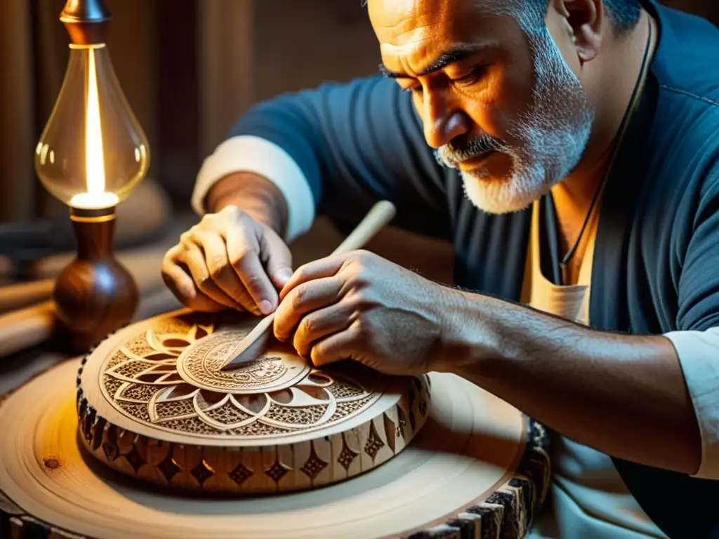 Un artesano turco experto talla con maestría un Saz, destacando la tradición, destreza y arte en su construcción