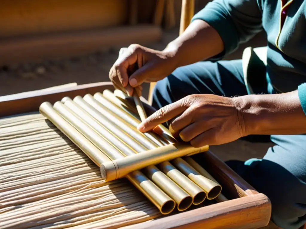 Hábil artesano modela con maestría la zampoña andina, revelando la historia y construcción de este emblemático instrumento