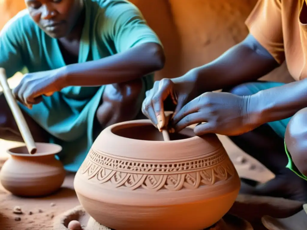Artesanos africanos moldeando arcilla para crear los Udu Drums