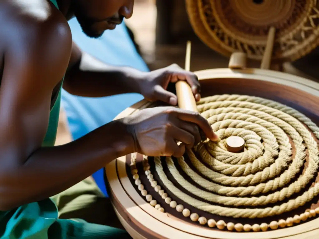 Artesanos afrobrasileños construyen un afoxé con materiales tradicionales, en un taller vibrante