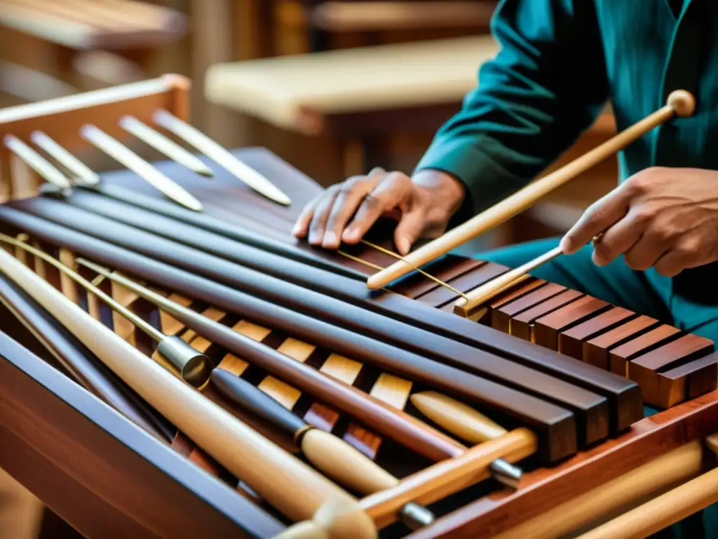 Artesanos expertos construyen una marimba, mostrando dedicación y artesanía