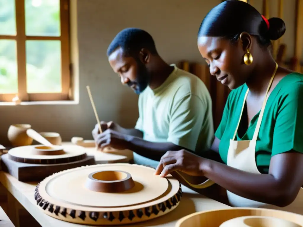 Artesanos crean instrumentos musicales ecológicos en taller soleado, desafiando la globalización