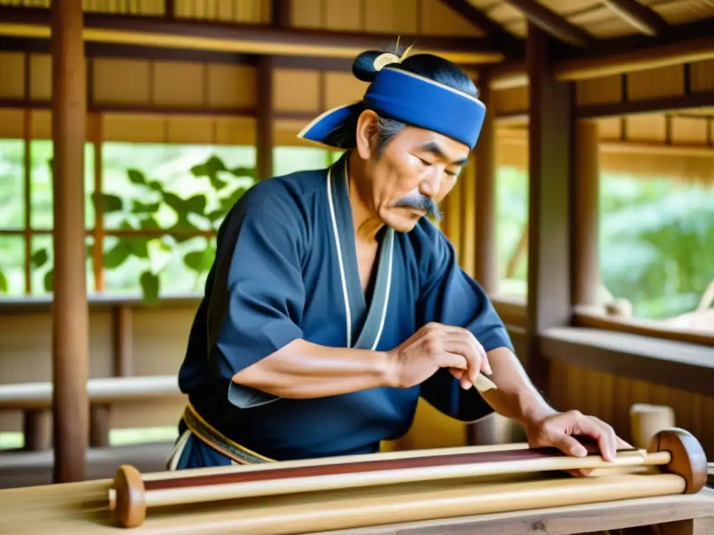 Artesanos Ainu de Japón construyendo instrumentos musicales tradicionales como el tonkori y mukkuri, destacando la autenticidad y herencia cultural