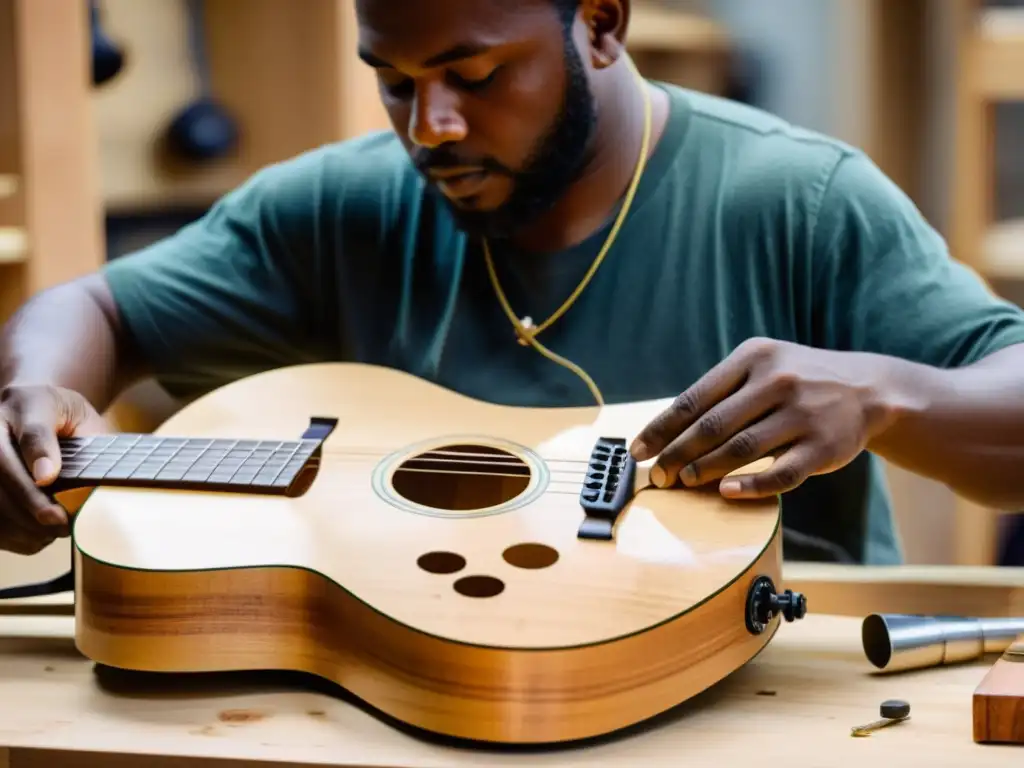 Artesanos construyen guitarra con materiales reciclados, fusionando tradición y sostenibilidad en la creación de instrumentos musicales