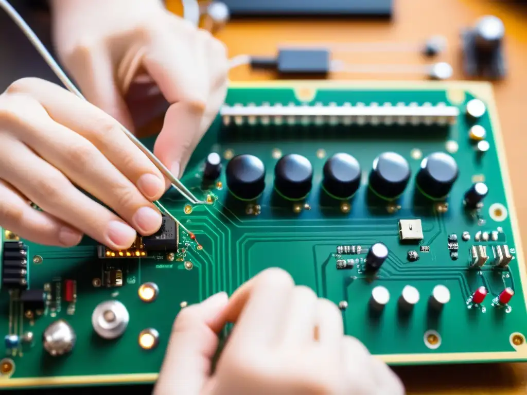 Un artista habilidoso realiza circuit bending en un juguete electrónico vintage, convirtiéndolo en un instrumento musical único